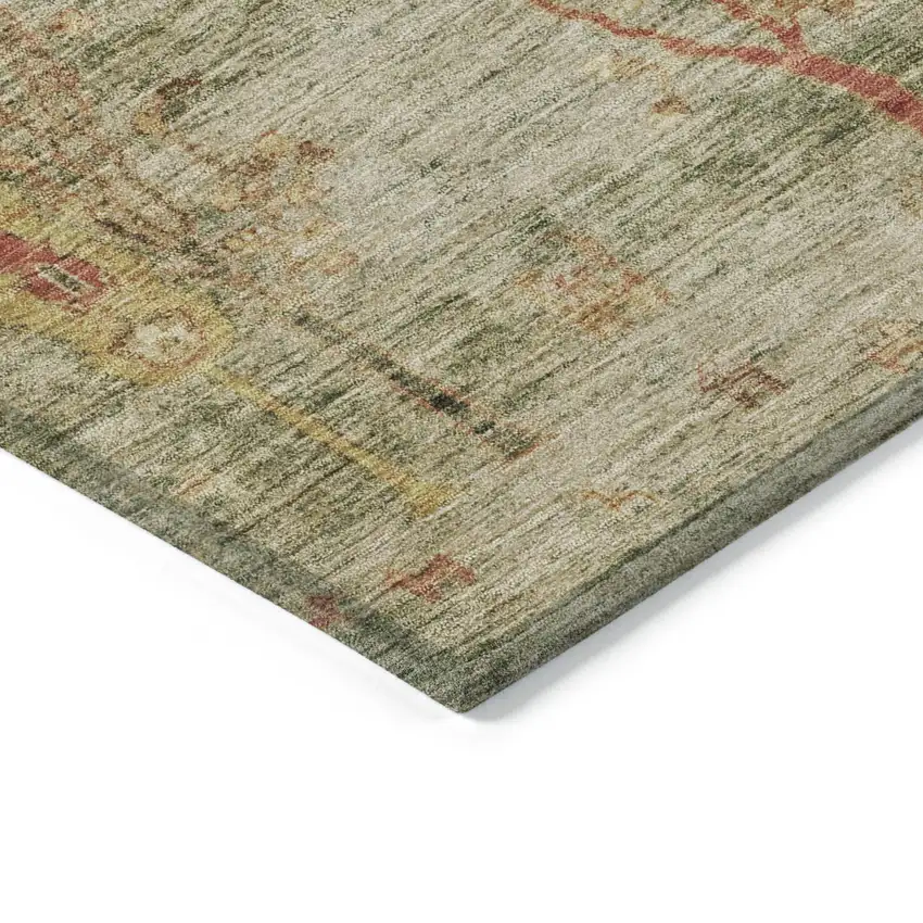 Artichoke Green And Rust Floral Washable Indoor Outdoor Area Rug Photo 9