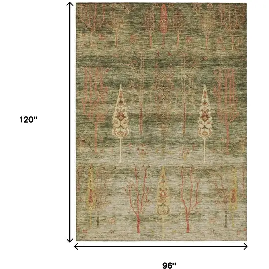 Artichoke Green And Rust Floral Washable Indoor Outdoor Area Rug Photo 9