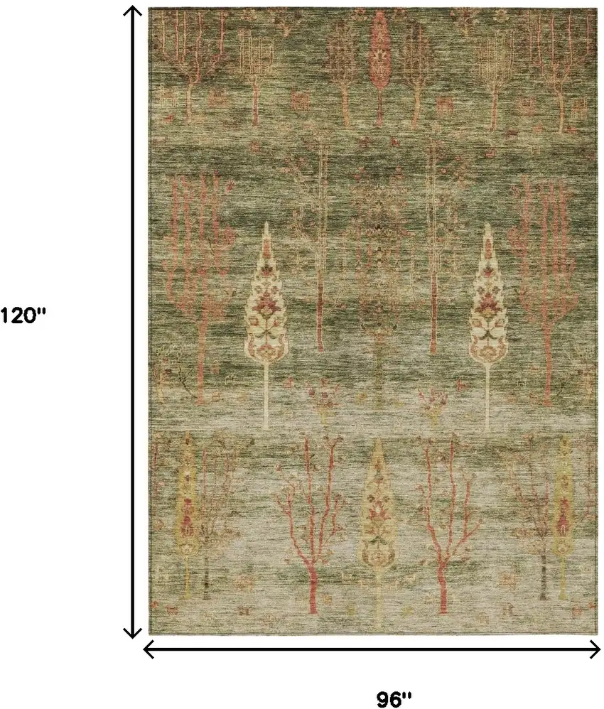 Artichoke Green And Rust Floral Washable Indoor Outdoor Area Rug Photo 9