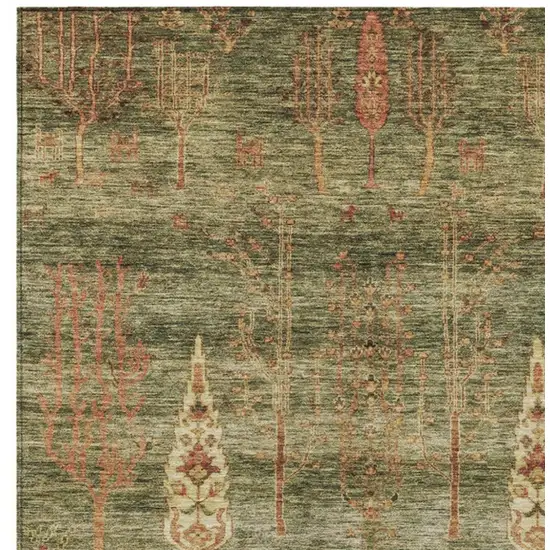 Artichoke Green And Rust Floral Washable Indoor Outdoor Area Rug Photo 4