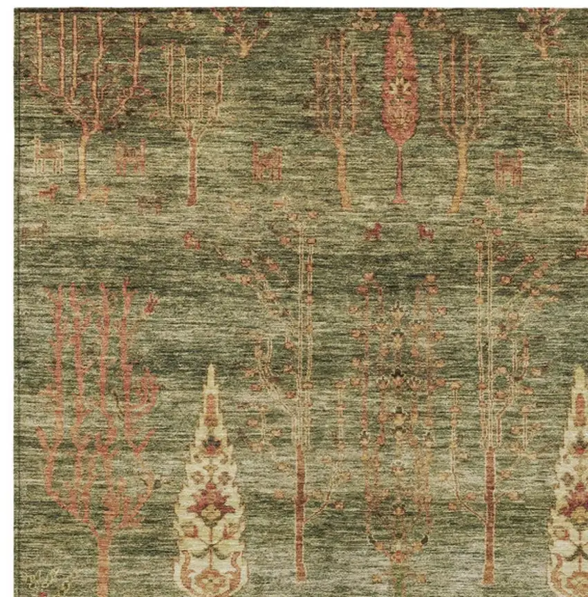 Artichoke Green And Rust Floral Washable Indoor Outdoor Area Rug Photo 4