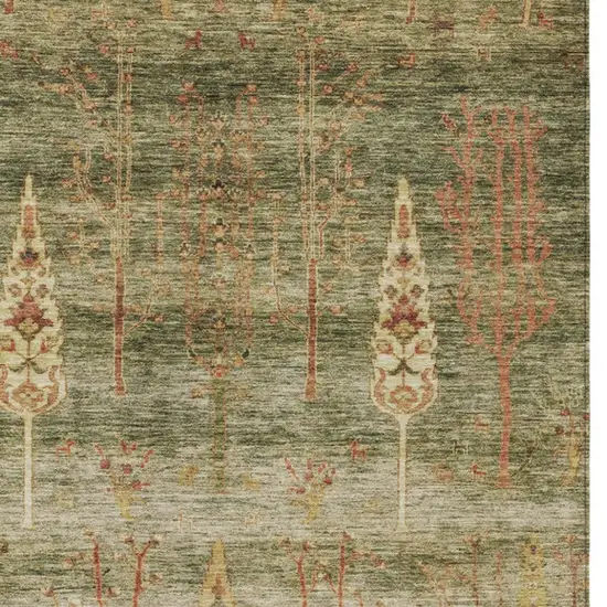 Artichoke Green And Rust Floral Washable Indoor Outdoor Area Rug Photo 6