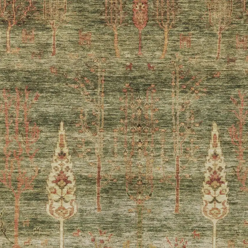 Artichoke Green And Rust Floral Washable Indoor Outdoor Area Rug Photo 4