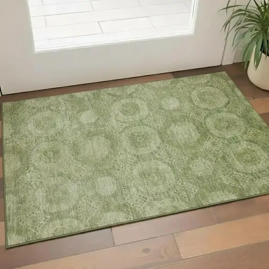 Artichoke Green And Sage Abstract Geometric Washable Area Rug With UV Protection Photo 2