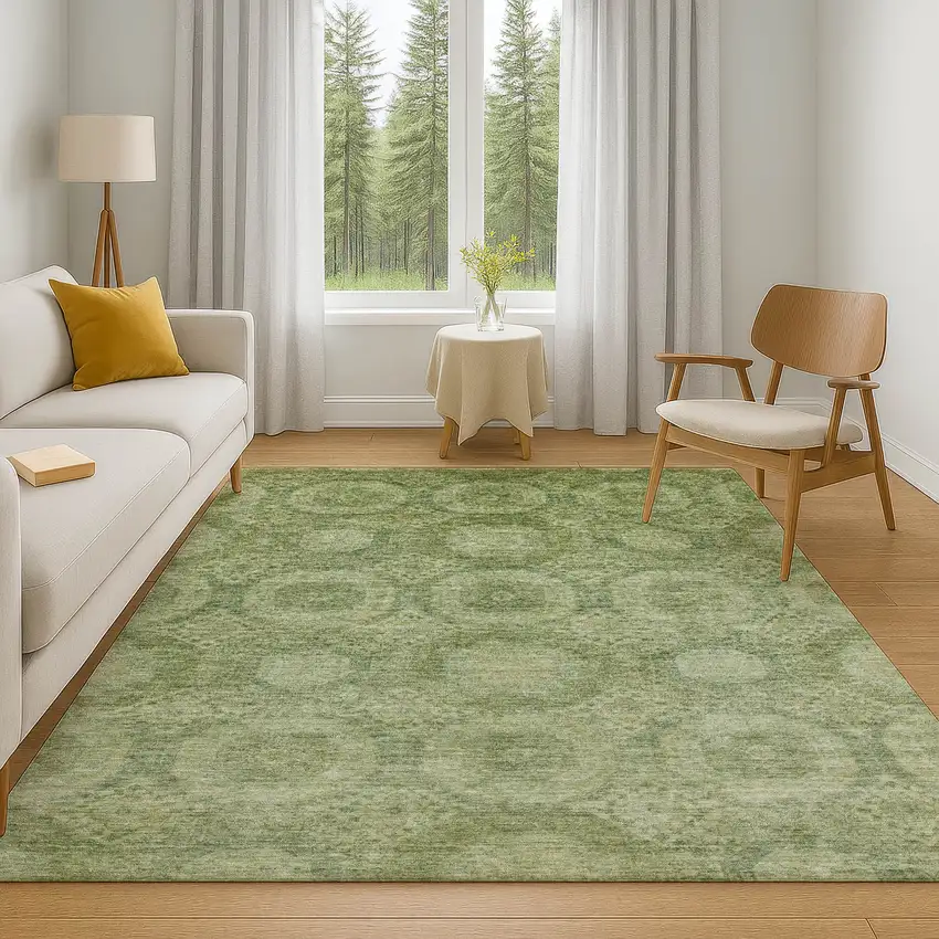 Artichoke Green And Sage Abstract Geometric Washable Area Rug With UV Protection Photo 6