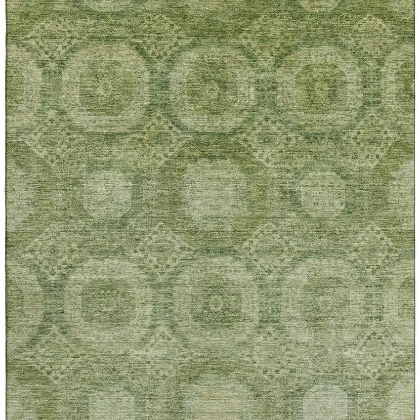 Artichoke Green And Sage Abstract Geometric Washable Area Rug With UV Protection Photo 4
