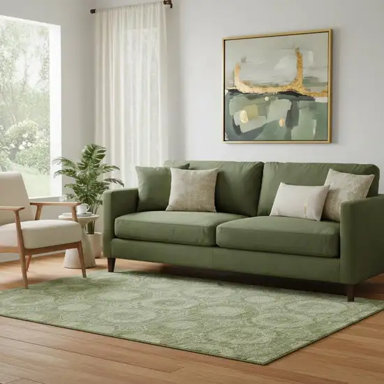 Artichoke Green And Sage Abstract Geometric Washable Area Rug With UV Protection Photo 2