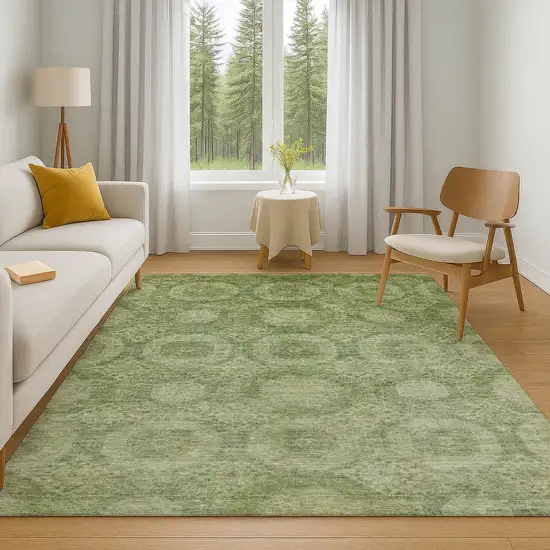 Artichoke Green And Sage Abstract Geometric Washable Area Rug With UV Protection Photo 6
