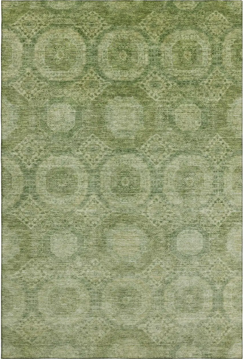 Artichoke Green And Sage Abstract Geometric Washable Area Rug With UV Protection Photo 1