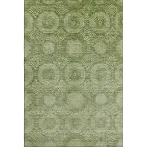 Photo of Artichoke Green And Sage Abstract Geometric Washable Area Rug With UV Protection