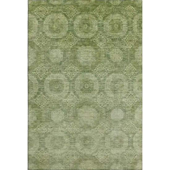 Artichoke Green And Sage Abstract Geometric Washable Area Rug With UV Protection Photo 1