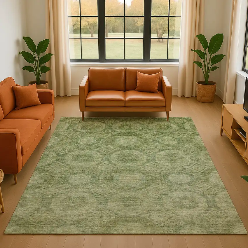 Artichoke Green And Sage Abstract Geometric Washable Area Rug With UV Protection Photo 5