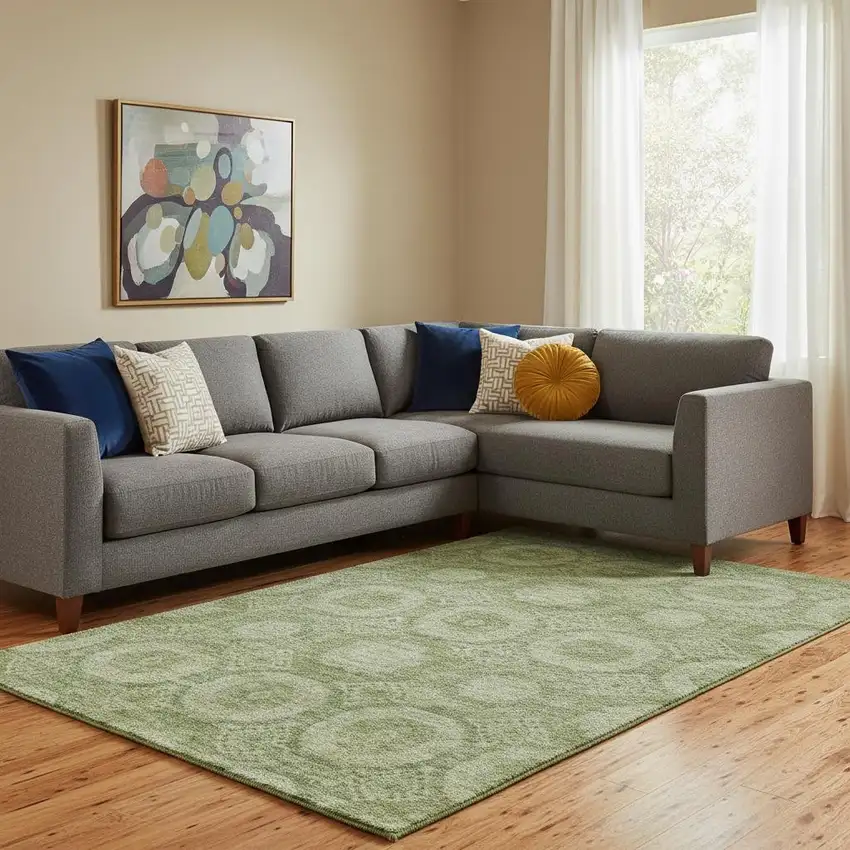 Artichoke Green And Sage Abstract Geometric Washable Area Rug With UV Protection Photo 2