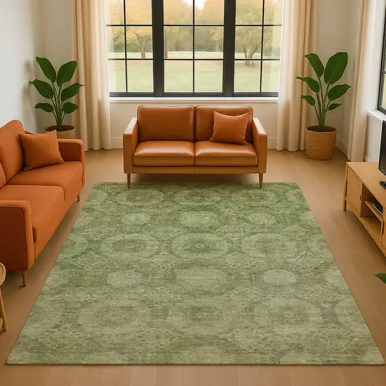 Artichoke Green And Sage Abstract Geometric Washable Area Rug With UV Protection Photo 4
