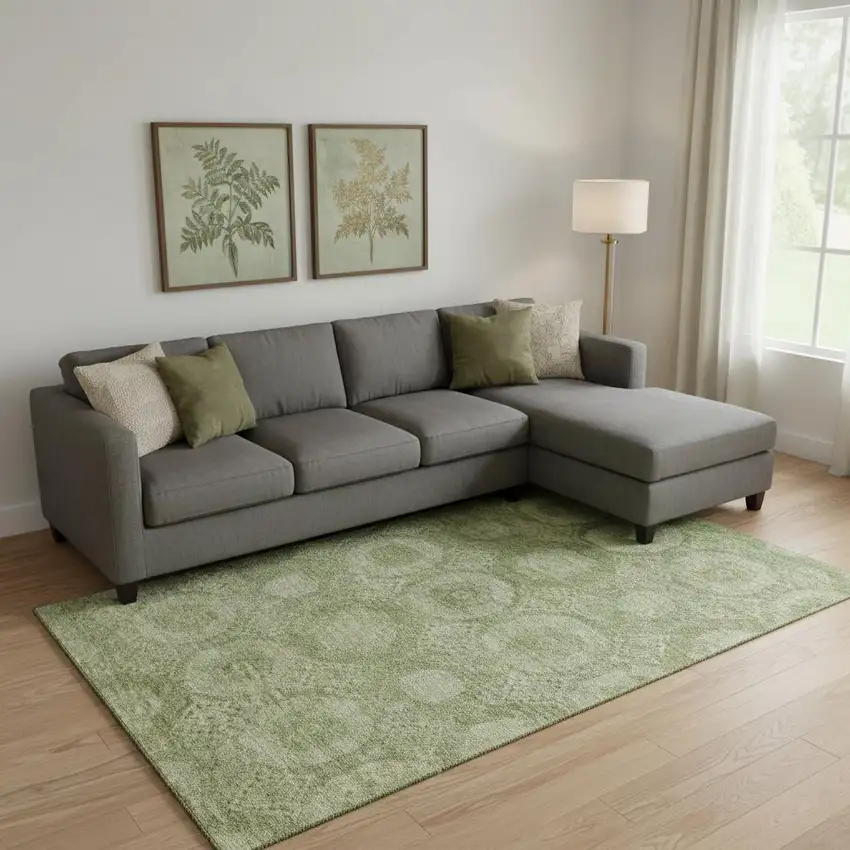 Artichoke Green And Sage Abstract Geometric Washable Area Rug With UV Protection Photo 2