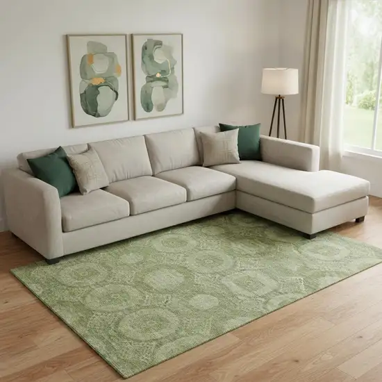 Artichoke Green And Sage Abstract Geometric Washable Area Rug With UV Protection Photo 2