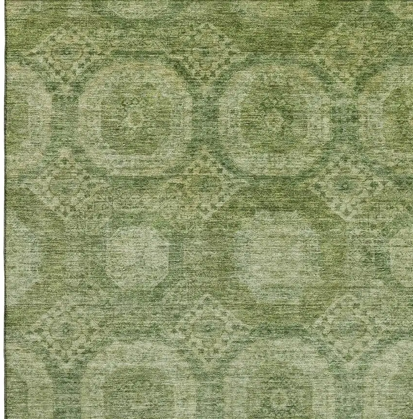 Artichoke Green And Sage Abstract Geometric Washable Area Rug With UV Protection Photo 3