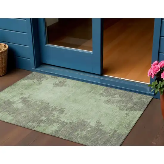 Artichoke Green And Sage Abstract Washable Indoor Outdoor Area Rug Photo 2