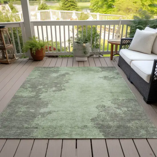 Artichoke Green And Sage Abstract Washable Indoor Outdoor Area Rug Photo 8