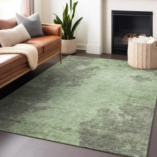 Artichoke Green And Sage Abstract Washable Indoor Outdoor Area Rug Photo 6