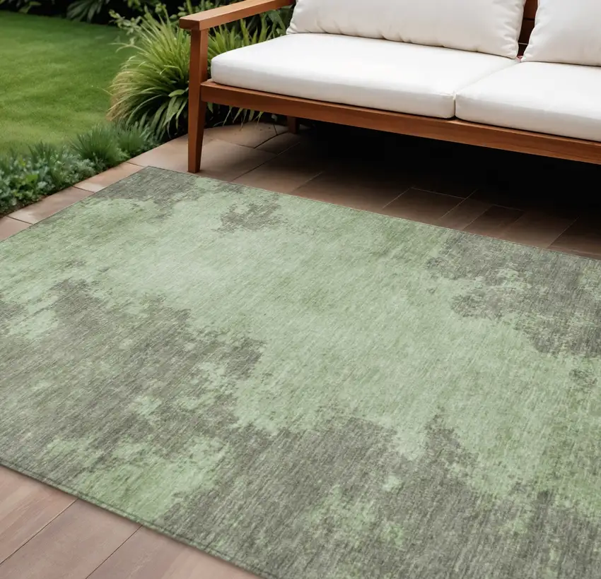 Artichoke Green And Sage Abstract Washable Indoor Outdoor Area Rug Photo 2