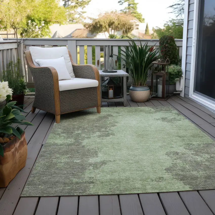 Artichoke Green And Sage Abstract Washable Indoor Outdoor Area Rug Photo 5