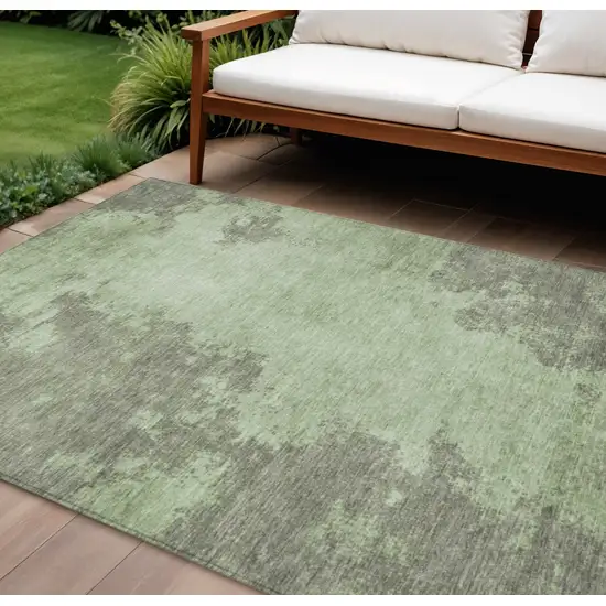 Artichoke Green And Sage Abstract Washable Indoor Outdoor Area Rug Photo 2