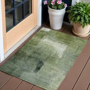 Photo of Artichoke Green And Sage Abstract Washable Indoor Outdoor Area Rug