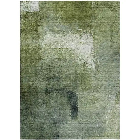 Artichoke Green And Sage Abstract Washable Indoor Outdoor Area Rug Photo 2