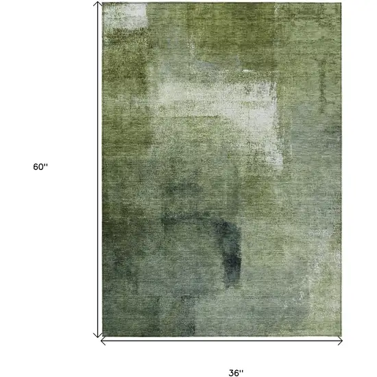 Artichoke Green And Sage Abstract Washable Indoor Outdoor Area Rug Photo 7