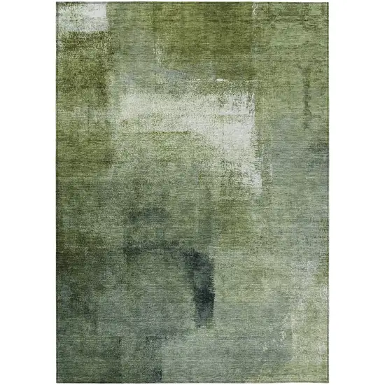 Artichoke Green And Sage Abstract Washable Indoor Outdoor Area Rug Photo 2