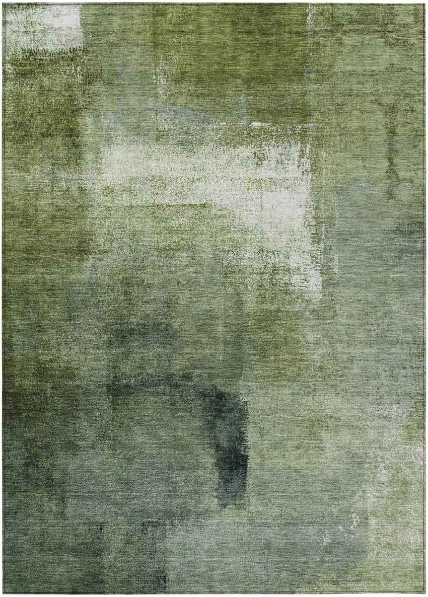 Artichoke Green And Sage Abstract Washable Indoor Outdoor Area Rug Photo 2