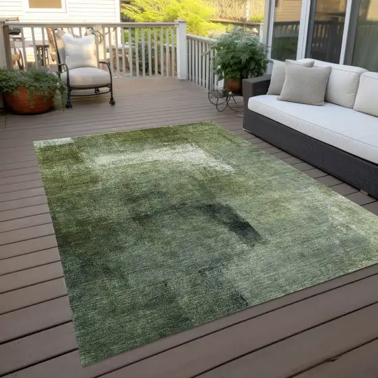 Artichoke Green And Sage Abstract Washable Indoor Outdoor Area Rug Photo 9