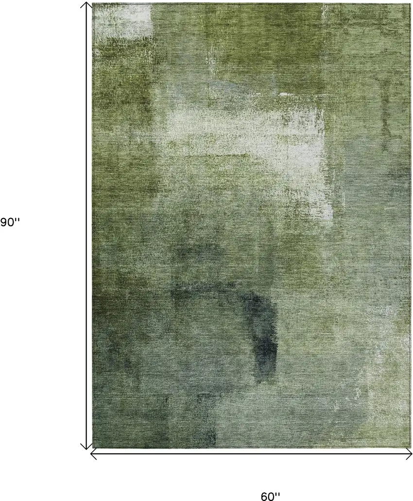 Artichoke Green And Sage Abstract Washable Indoor Outdoor Area Rug Photo 3