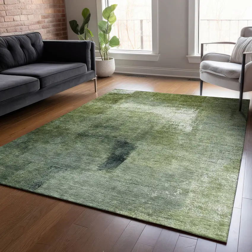 Artichoke Green And Sage Abstract Washable Indoor Outdoor Area Rug Photo 9
