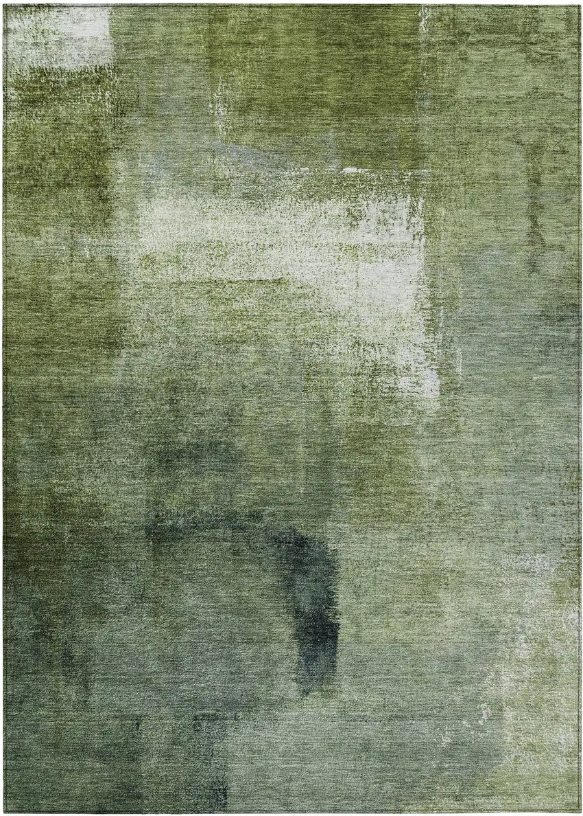 Artichoke Green And Sage Abstract Washable Indoor Outdoor Area Rug Photo 2