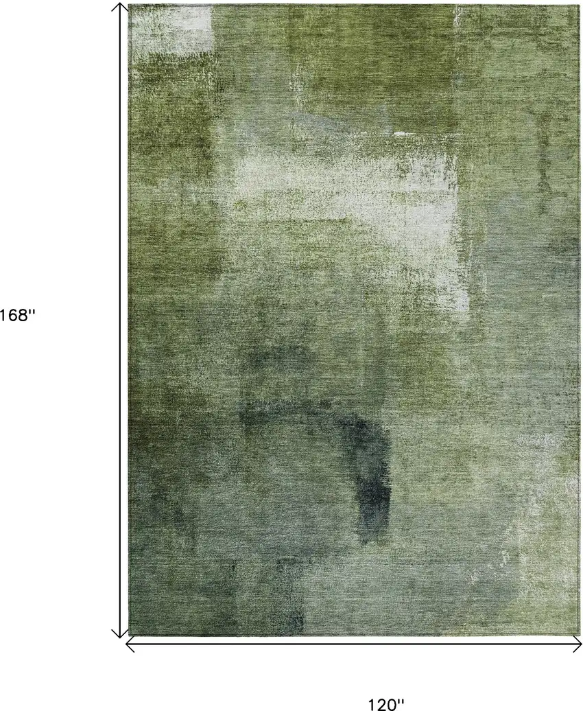 Artichoke Green And Sage Abstract Washable Indoor Outdoor Area Rug Photo 3