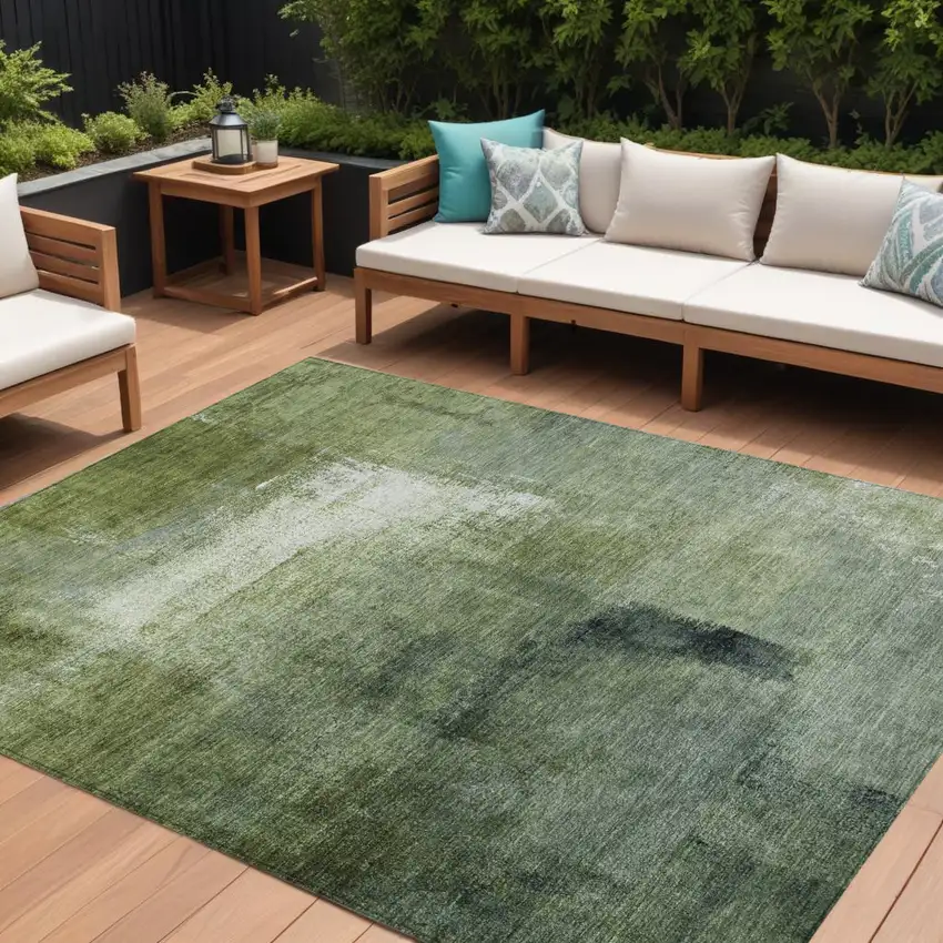 Artichoke Green And Sage Abstract Washable Indoor Outdoor Area Rug Photo 1