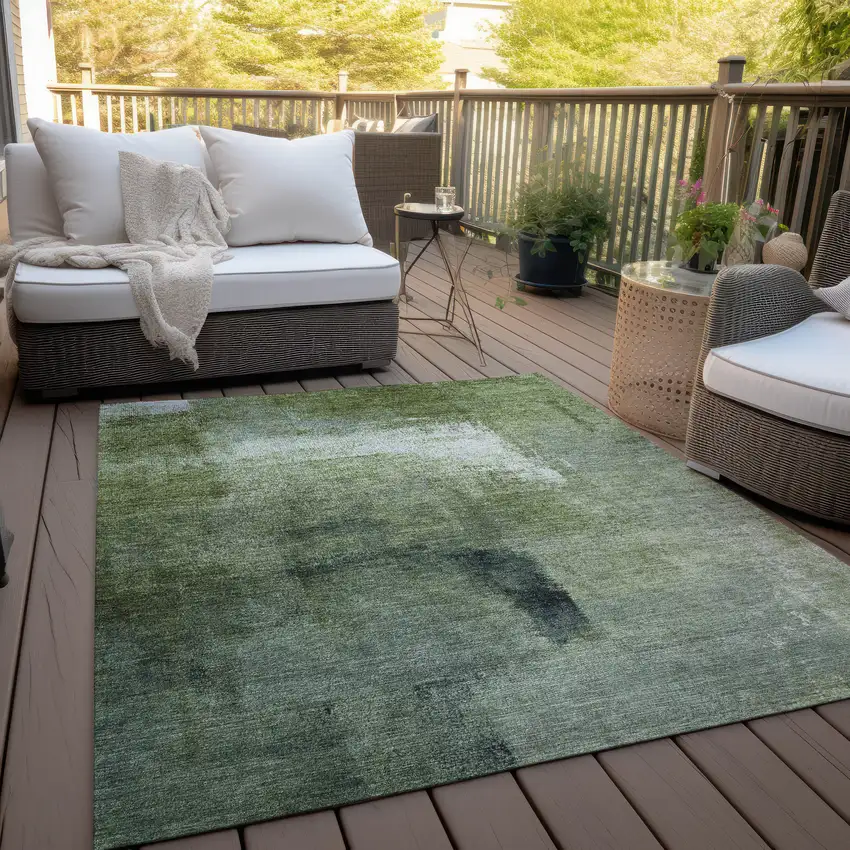 Artichoke Green And Sage Abstract Washable Indoor Outdoor Area Rug Photo 8