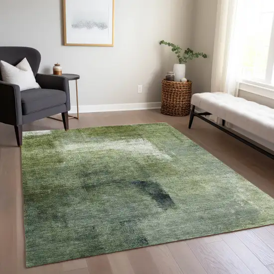 Artichoke Green And Sage Abstract Washable Indoor Outdoor Area Rug Photo 9