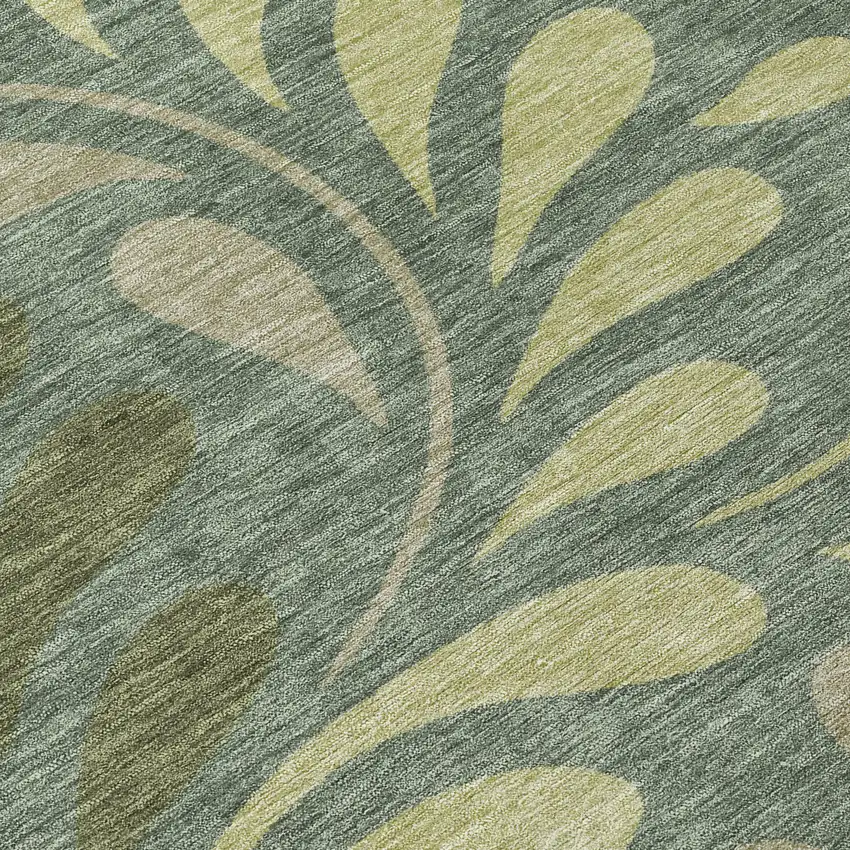 Artichoke Green And Sage Botanical Leaves Washable Indoor Outdoor Area Rug Photo 1