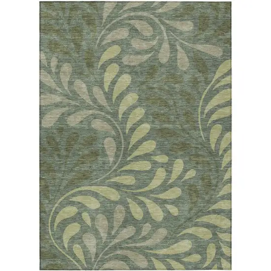 Artichoke Green And Sage Botanical Leaves Washable Indoor Outdoor Area Rug Photo 7