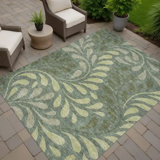 Artichoke Green And Sage Botanical Leaves Washable Indoor Outdoor Area Rug Photo 5