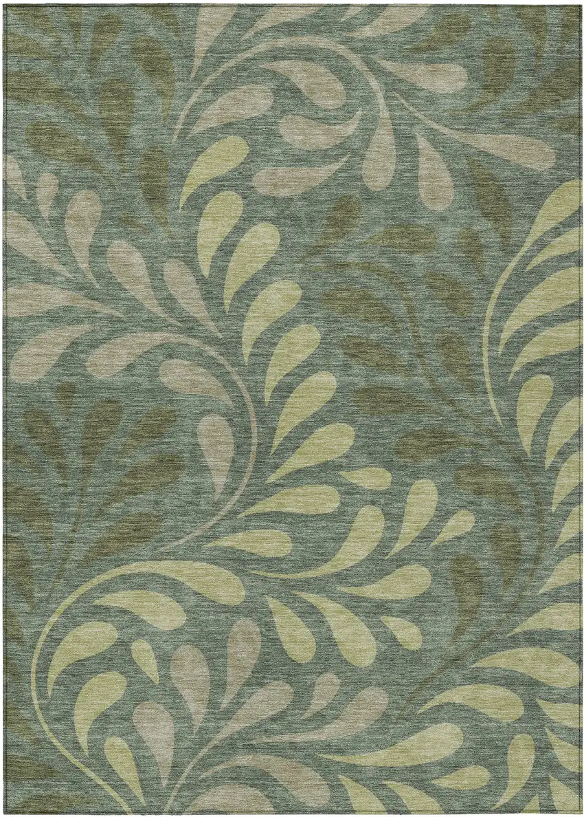 Artichoke Green And Sage Botanical Leaves Washable Indoor Outdoor Area Rug Photo 8