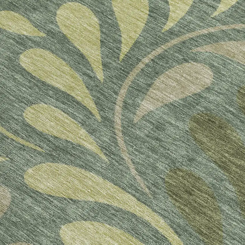 Artichoke Green And Sage Botanical Leaves Washable Indoor Outdoor Area Rug Photo 2