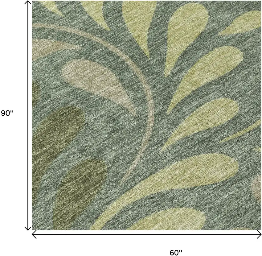 Artichoke Green And Sage Botanical Leaves Washable Indoor Outdoor Area Rug Photo 6