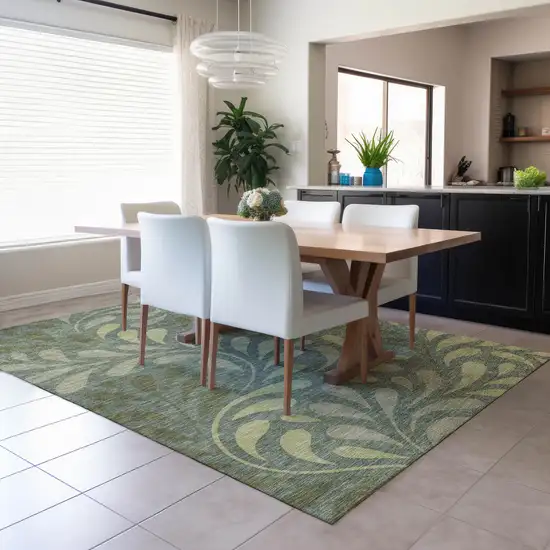 Artichoke Green And Sage Botanical Leaves Washable Indoor Outdoor Area Rug Photo 4