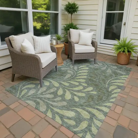 Artichoke Green And Sage Botanical Leaves Washable Indoor Outdoor Area Rug Photo 3