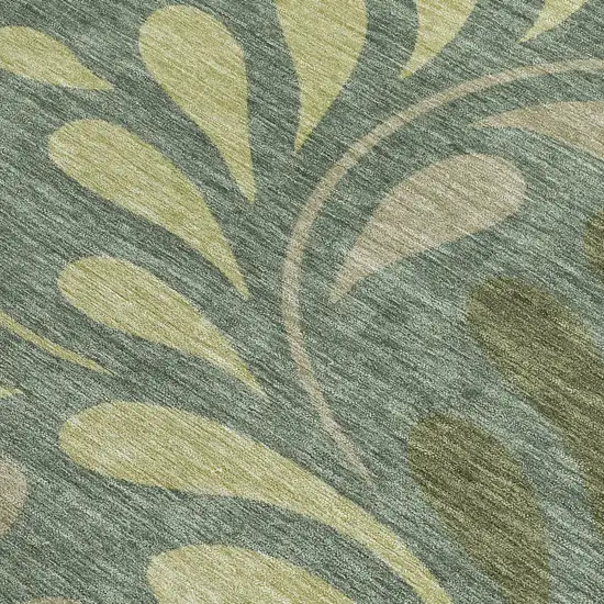 Artichoke Green And Sage Botanical Leaves Washable Indoor Outdoor Area Rug Photo 2