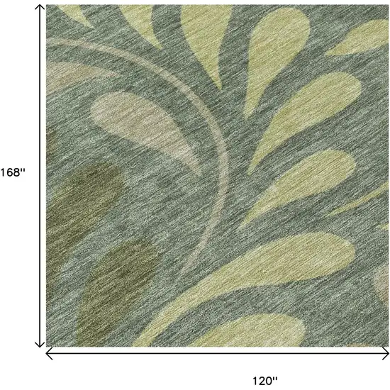 Artichoke Green And Sage Botanical Leaves Washable Indoor Outdoor Area Rug Photo 6